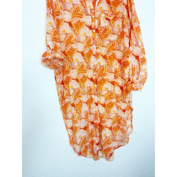 Free People Tropical Hawaiian Maxi Tunic Top Size Medium Lightweight Boho Resort - Picture 9 of 13